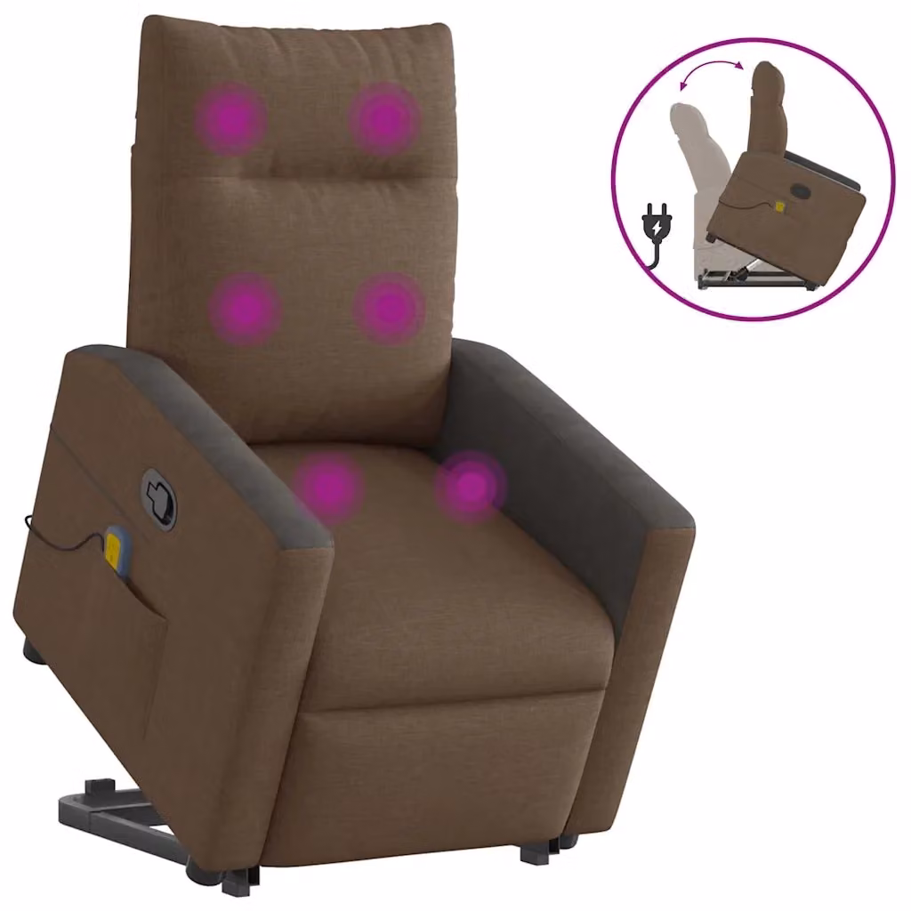 Poltrona Alzapersona Reclinabile con Assistenza Elettrica vidaXL in Tessuto Marrone e Nero per Senior – 2