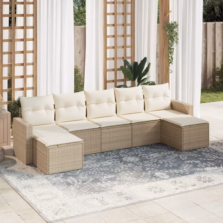 vidaXL Set Divani da Giardino a L 7 pz con Cuscini Beige e Struttura in Metallo e Polyrattan