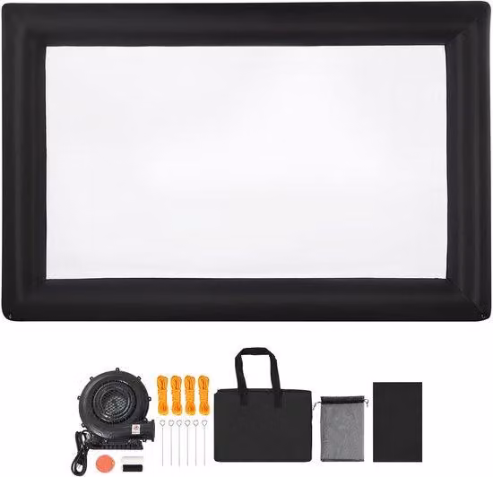 Schermo di proiezione 600D con custodia portatile, formato 16:9, ideale per serate cinema in casa, feste a tema e divertimento in piscina (153 x 185 x 330 cm)