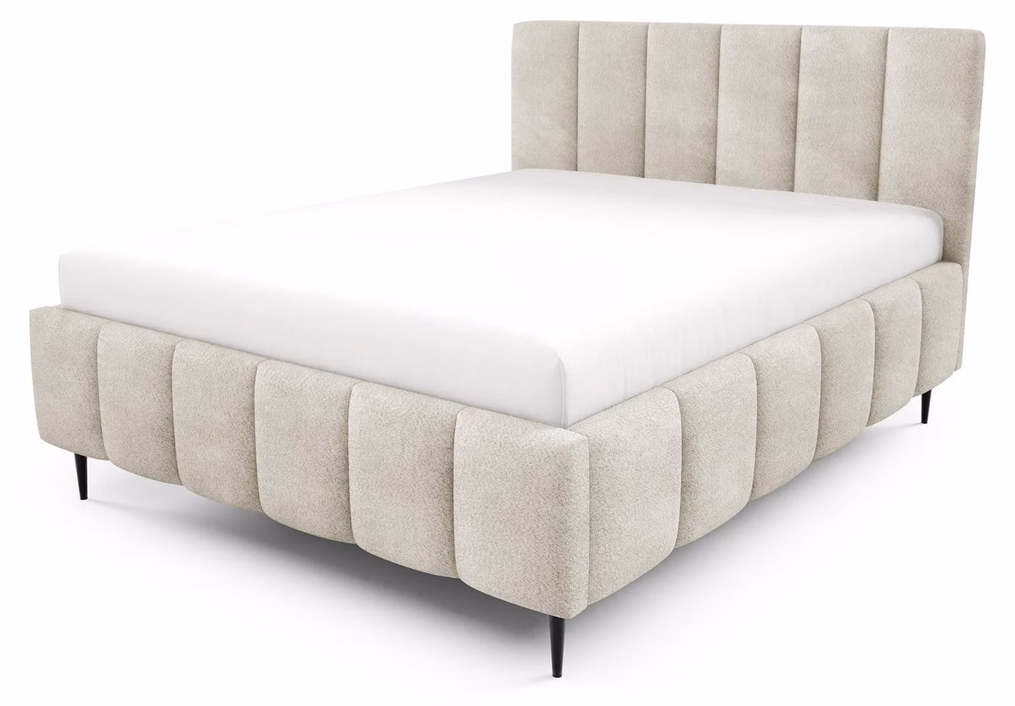 Letto imbottito con contenitore integrato, modello Nerom, color sabbia, dimensioni 180 x 200 cm