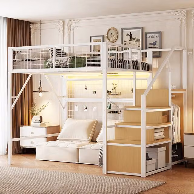 Letto a soppalco - Xylo - 140x200 cm LED app bianco