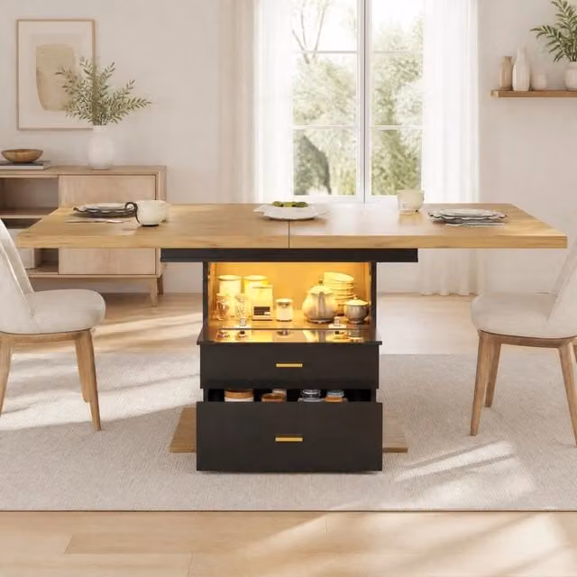 Tavolo da pranzo allungabile REDOM moderno in MDF e metallo marrone L: 110-140 cm, P: 80 cm, H: 75 cm – 1
