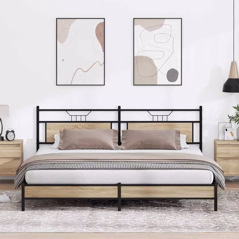 vidaXL Giroletto senza Materaso in Metallo Rovere Sonoma 200x200 cm