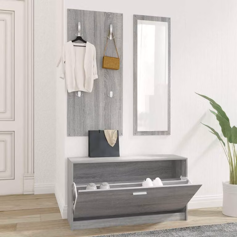 Set Scarpiere 3 in 1 vidaXL in Legno Multistrato e MDF, Grigio Opaco