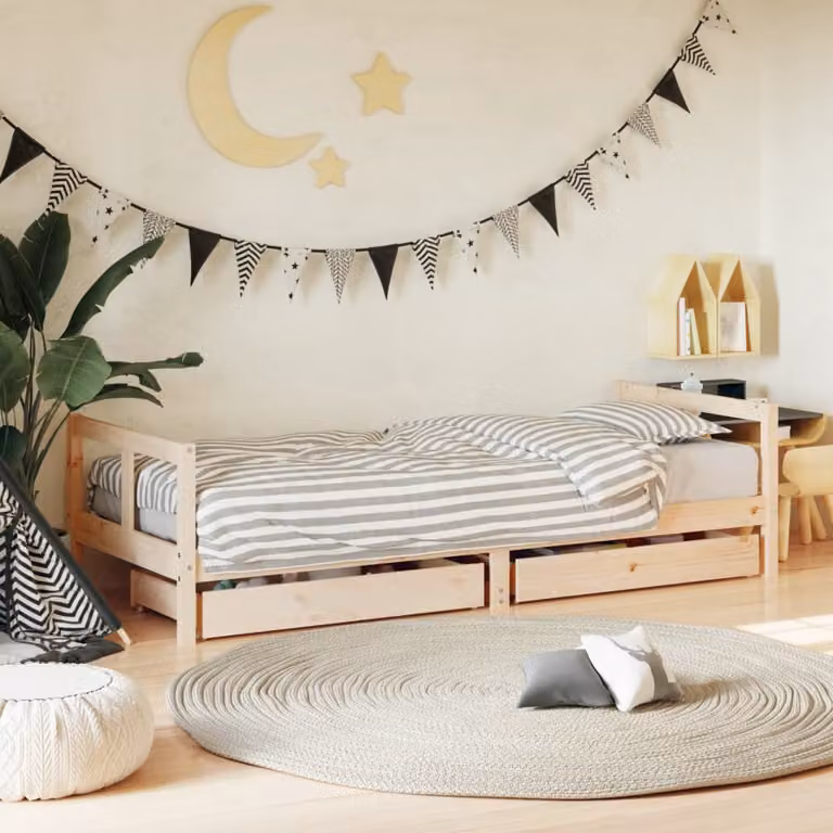 vidaXL Giroletto per Bambini in Legno Massello di Pino con Cassetti L 200 x L 80 cm