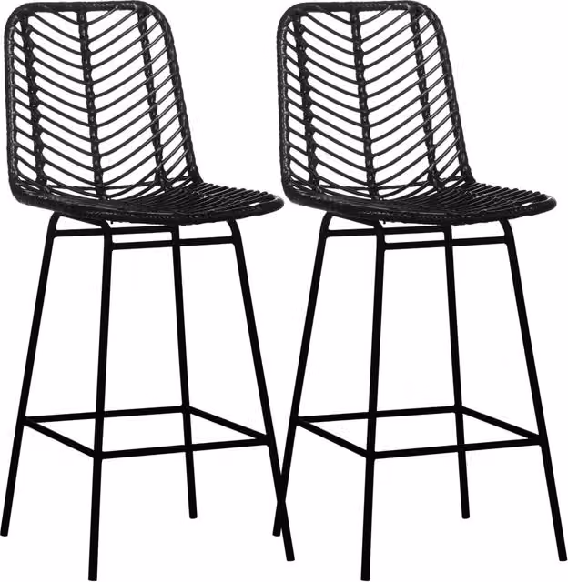 Sgabelli da bar design bohemien con poggiapiedi ¨C zephmum ¨C metallo e rattan, nero, 66 cm