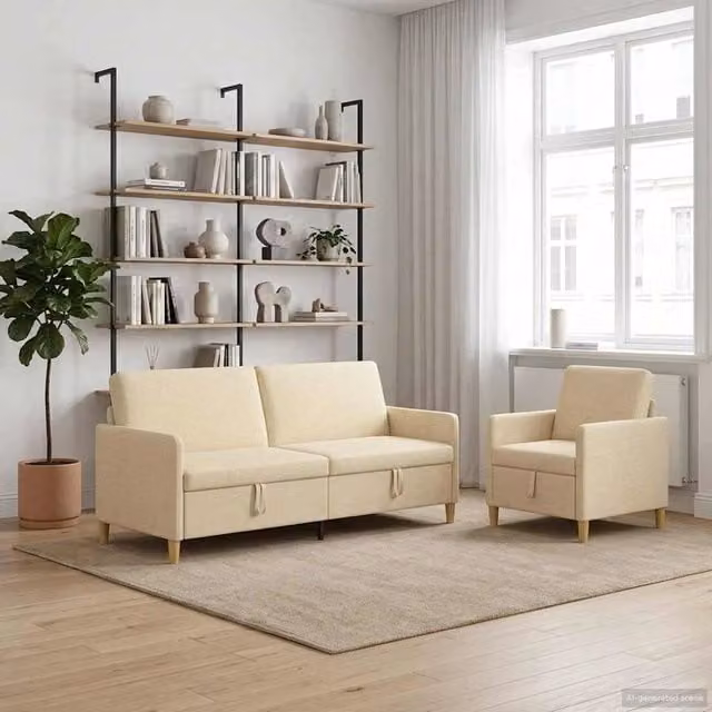 Set di Divani con Storage 2 pz Crema Poliestere 3429239