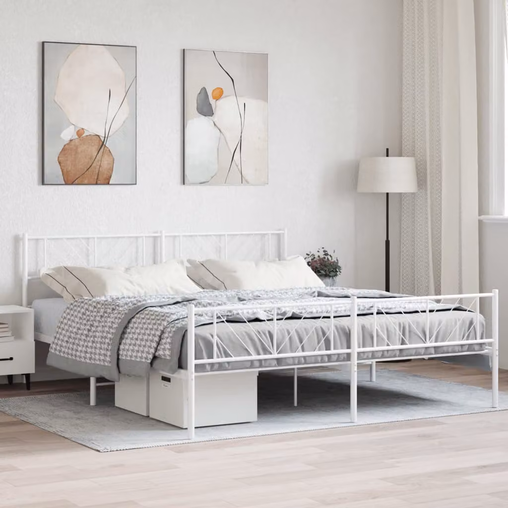 vidaXL Giroletto con Testiera e Pediera in Metallo Bianco L/P/H: 180 x 200 x 90 cm
