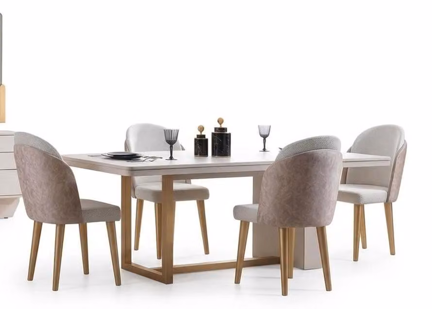 Tavolo da pranzo moderno, colore beige, ampio, stile elegante