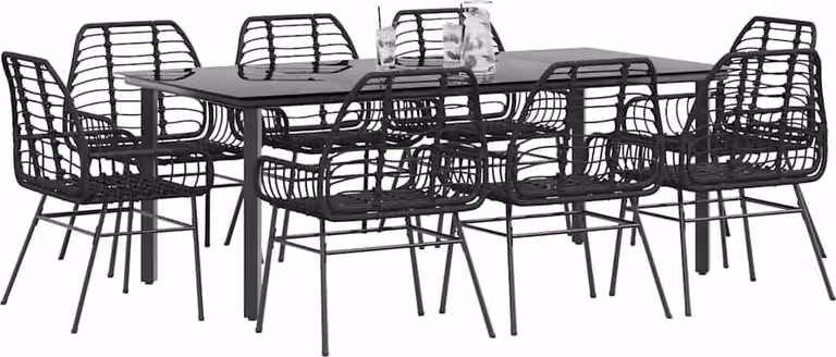 Set da Pranzo da Giardino 9 pz Polyrattan Vetro