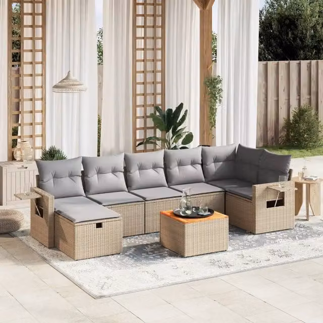 Set Divano da Giardino 8 pz con Cuscini Beige Misto Polyrattan 3264958