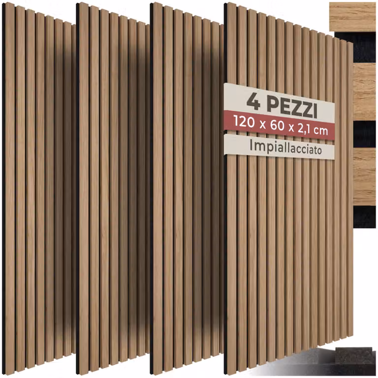 Set di 4 pannelli acustici Sonic Wall tectake effetto legno rovere marrone in MDF L: 120 cm, H: 120 cm, P: 2,1 cm
