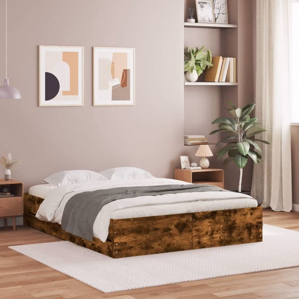 vidaXL Giroletto con Cassetti in Legno Rovere Fumo L/P: 150 x 200 cm