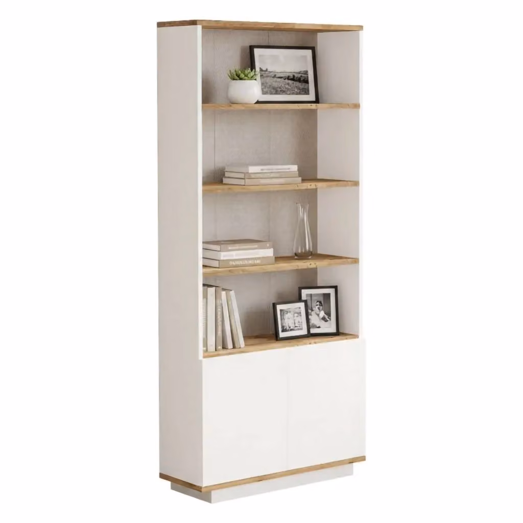Libreria Achromic DMORA, Scaffale Moderno per Ufficio e Soggiorno, Colore Quercia e Bianco, L: 75 cm, P: 26,8 cm, H: 168,3 cm – 2