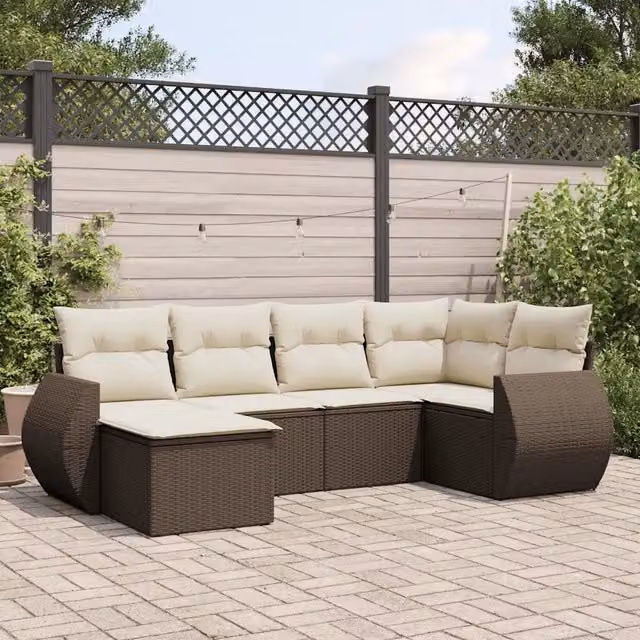 Set Divano da Giardino 6 pz con Cuscini Marrone in Polyrattan 3254000