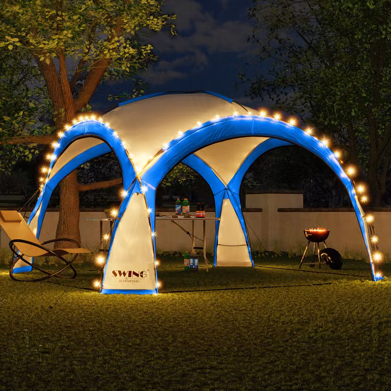Padiglione per eventi a LED XXL DomeShelter 450cm giardino incl. pannello solare tenda da giardino di design tenda da campeggio per feste con illuminazione - blu