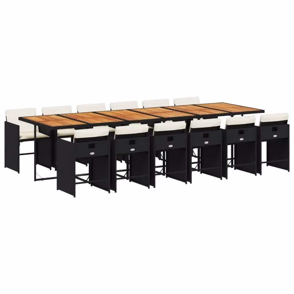 Set da pranzo da giardino vidaXL in polyrattan e legno di acacia con 13 pezzi e cuscini nero – 2