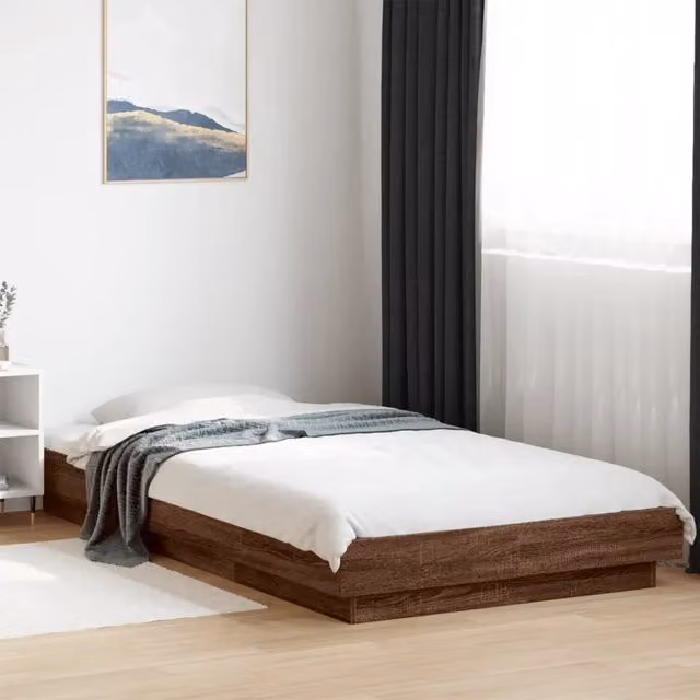 Letto singolo con luci LED e porta USB vidaXL in legno rovere marrone L/P/H: 190 x 90 x 23 cm – 1
