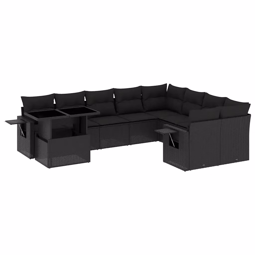 vidaXL Set Divani da Giardino 10 Pezzi in Polyrattan Nero con Cuscini e Tavolino da Esterno – 2