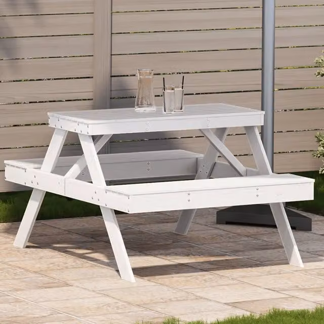 Tavolo da picnic rettangolare vidaXL in legno di pino bianco laccato L: 134 cm, P: 105 cm, H: 75 cm