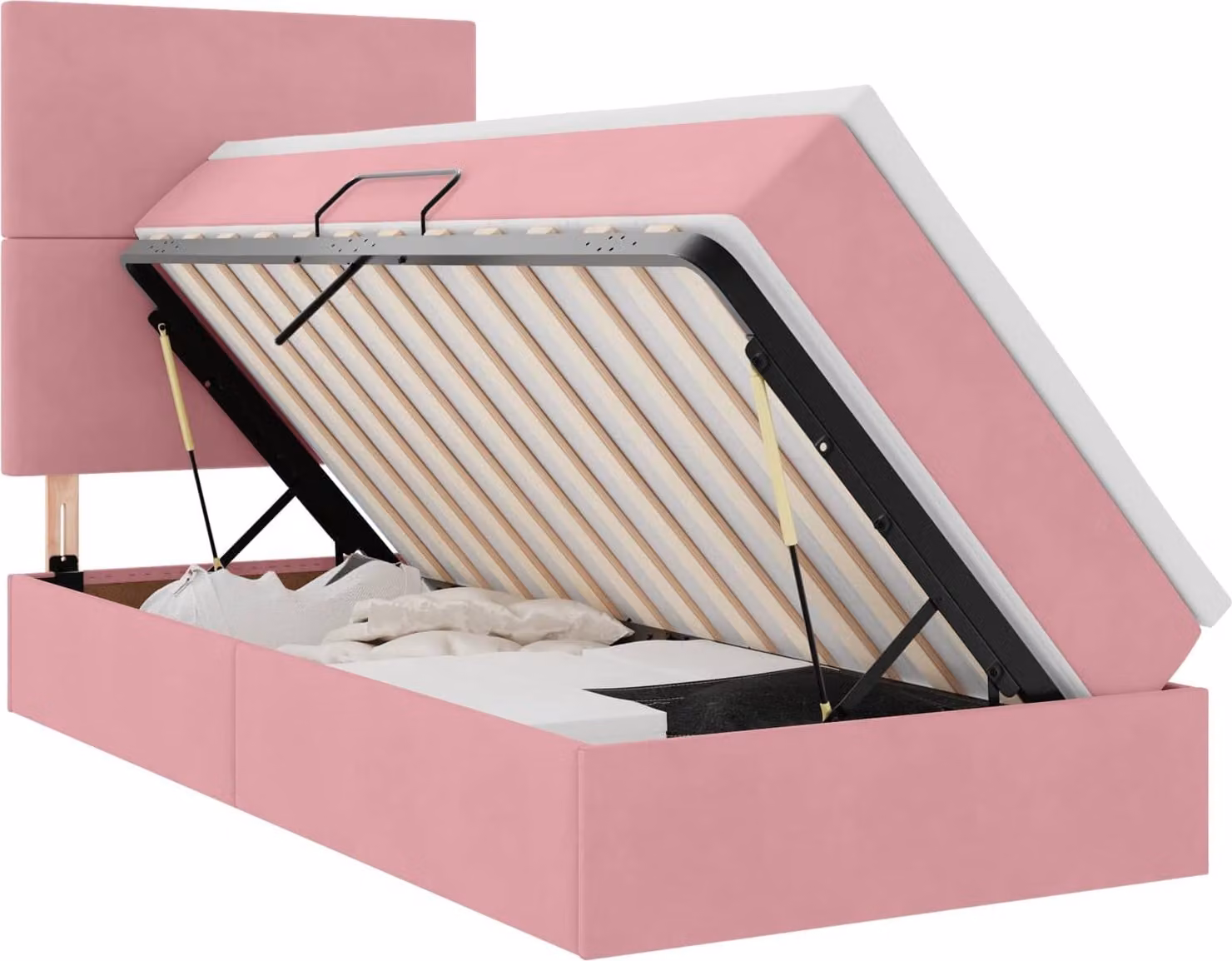 Letto con contenitore LED e materasso Rosa 90 x 200 cm Velluto