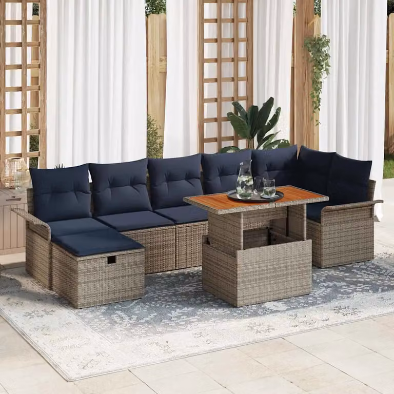 Set Divano da Giardino vidaXL 8 pz a forma di U in Polyrattan Grigio con Cuscini e Tavolino