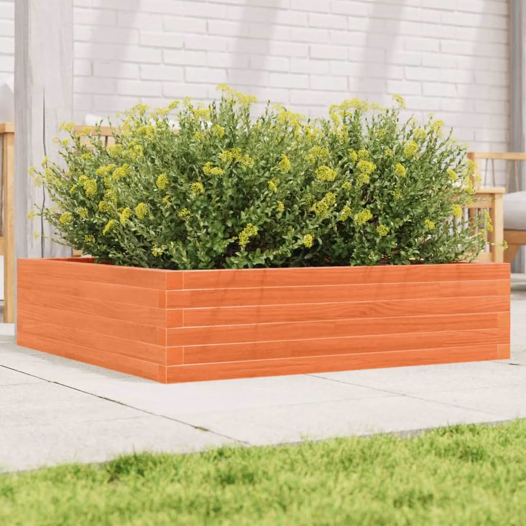 Fioriera da giardino vidaXL in legno di pino massello, colore marrone, L 90 x P 90 x H 23 cm