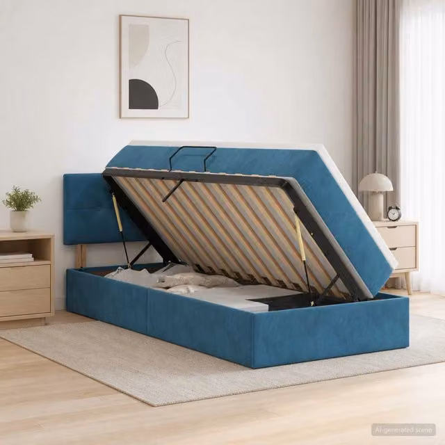 Letto con Contenitore Blu Scuro 100 x 200 cm Velluto 3458791