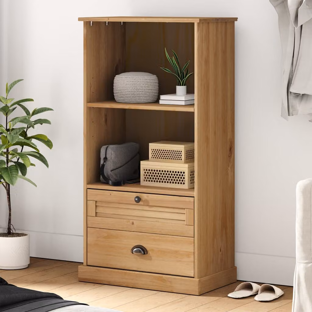 Libreria VIGO vidaXL in legno massello di pino e metallo, stile rustico, marrone, L 60 cm x P 35 cm x H 114,5 cm