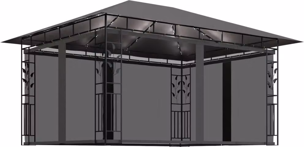 Gazebo con Zanzariera e Luci LED 4x3x2,73 m Antracite