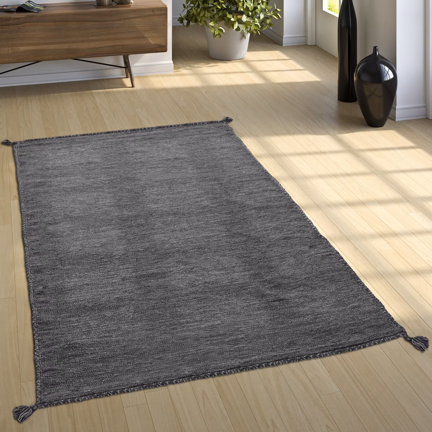 Tappeto Kilian tessuto a mano in cotone grigio, blu e bianco L: 170 cm, P: 120 cm – 2