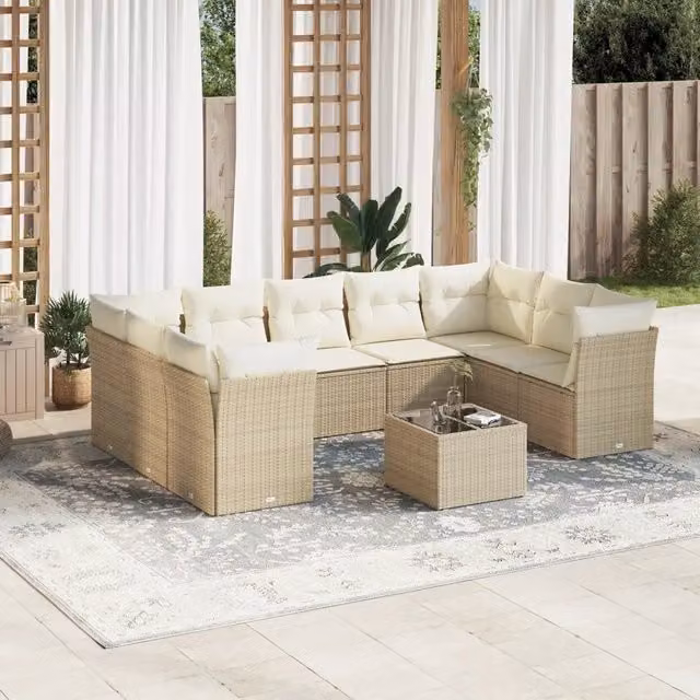 Set Divano da Giardino VIDAXL in Polyrattan con Cuscini Beige, Design Moderno a L per 10 Persone – 1
