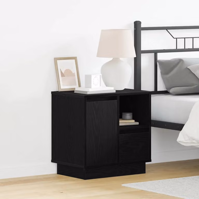 vidaXL Armadio da Notte Moderno Nero Opaco con Illuminazione Integrata L/P/H: 50 x 34,5 x 50 cm