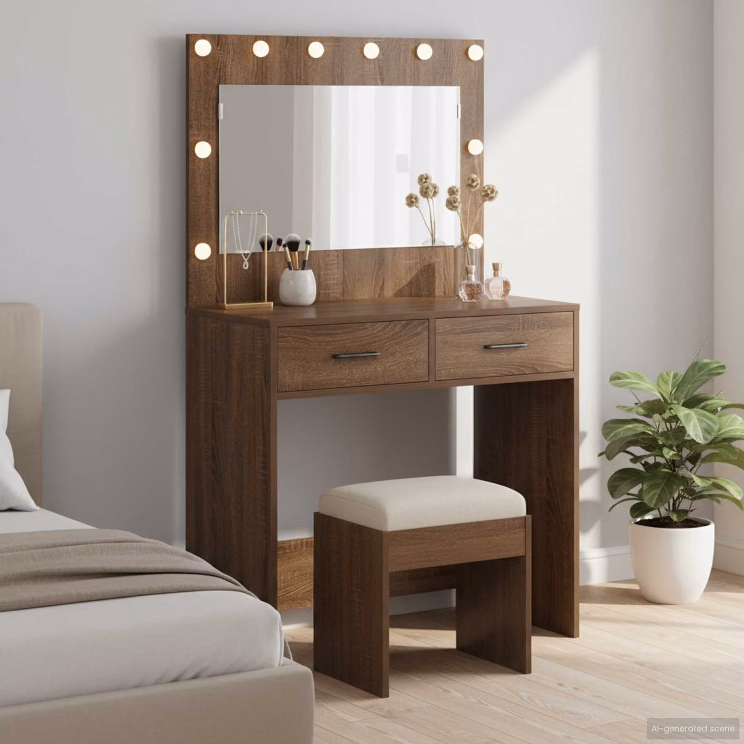 vidaXL Tavolo da Trucco Moderno in Rovere Marrone, L/P/H: 78,5 x 41 x 135 cm