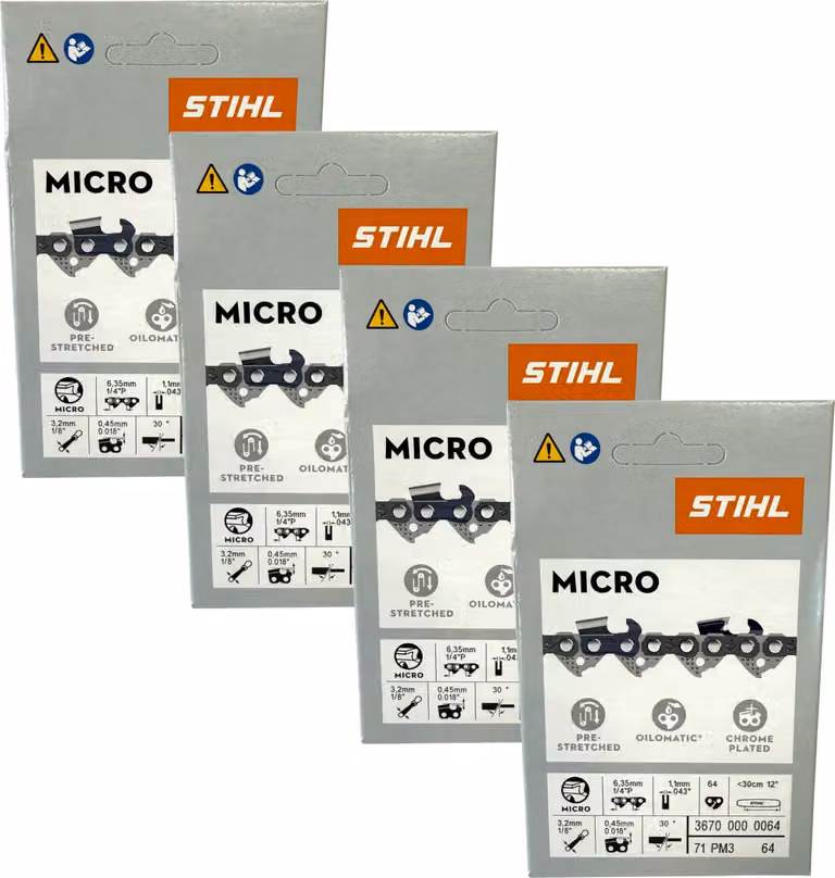 Stihl 4x 1/4" Picco Micro 3 (PM3) catena per sega 30 cm 1/4" P 1,1 mm 64 TG 4 pezzi ( 4x 36700000064 )