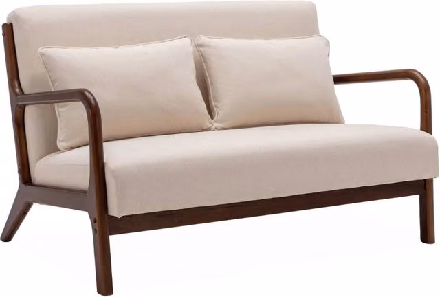 Panca in stile scandinavo Sweeek in legno e tessuto beige per due persone – 1