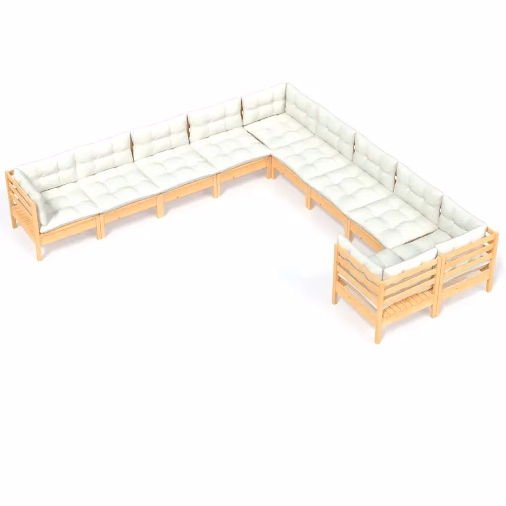 Set di Divani da Giardino a L vidaXL in Legno di Pino Massello con 10 Cuscini Imbottiti Beige – 2