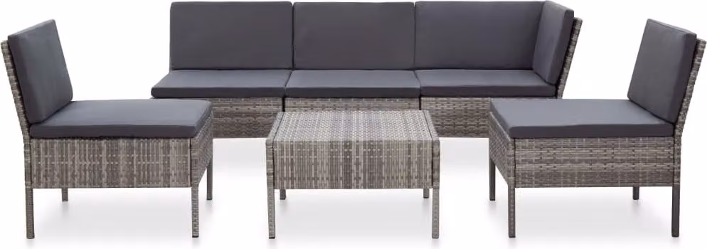 Set Divani da Giardino 6 pz con Cuscini in Polyrattan Grigio