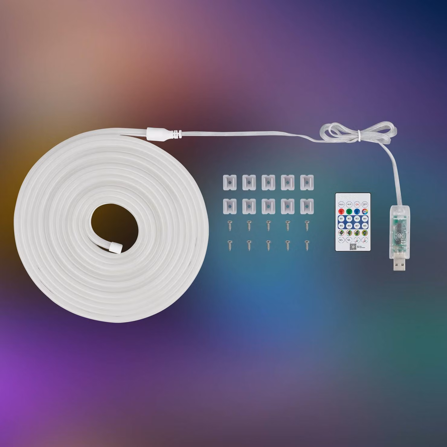 Briloner Striscia LED flessibile RGBIC Neon, bianca, 5 metri, USB, sensore musicale dimmerabile, Bianco / Opale, Studio / Ufficio, Plastica, Moderno