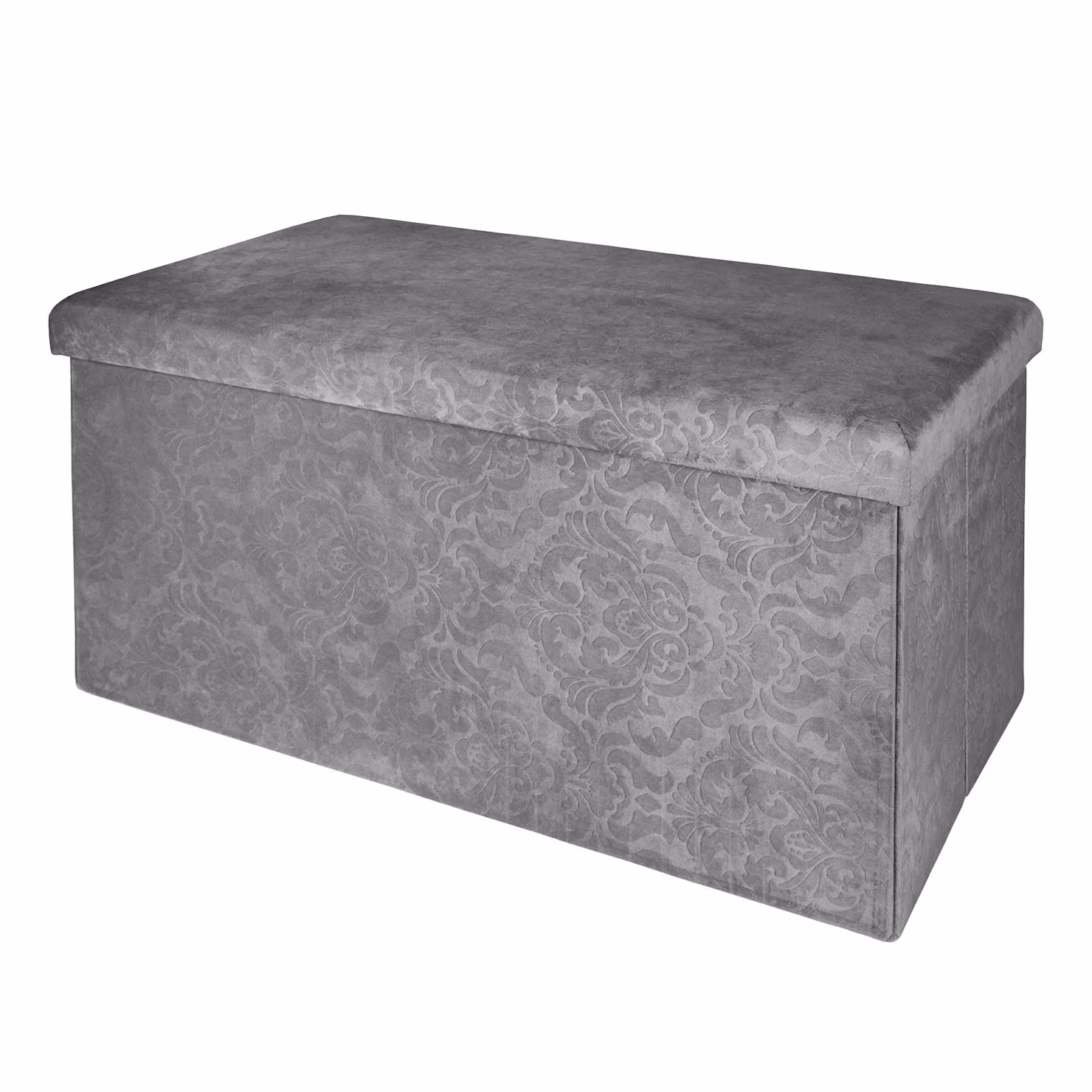 VESTIAMO CASA Pouf Contenitore in Velluto Damascato Grigio H 38 x L 76 x P 38 cm