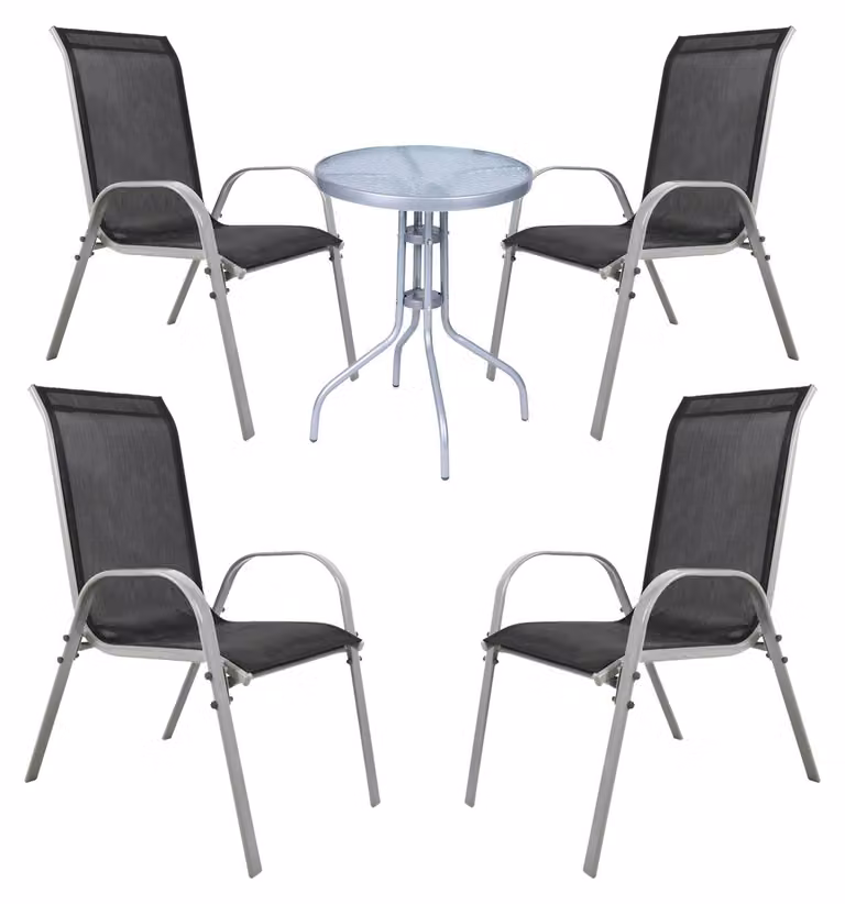 Set da bistrot, composto da 5 pezzi, color argento/grigio e nero