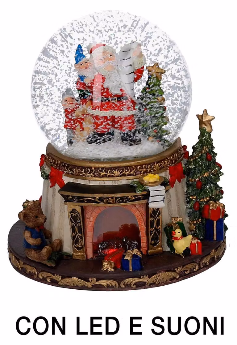 Palla di vetro con Led in Resina babbo natale con musica cm Ø16,5xh20
