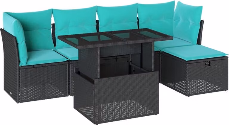 vidaXL Set di divani da giardino a 6 pezzi con cuscini, in polyrattan nero
