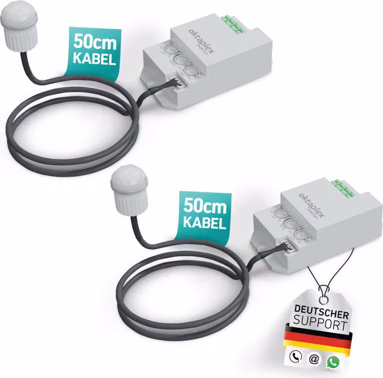 Set da 2 sensori di movimento Oktaplex per esterni, tecnologia a infrarossi, installazione a incasso, campo visivo a 360°, portata 8 metri, grado di protezione IP65, 230V, colore bianco, sensore PIR