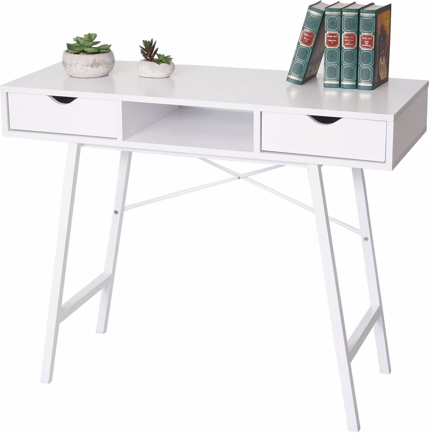Tavolo consolle MCW-E92, tavolo di supporto/tavolino, struttura 3D, dimensioni 100x40 cm, colore bianco