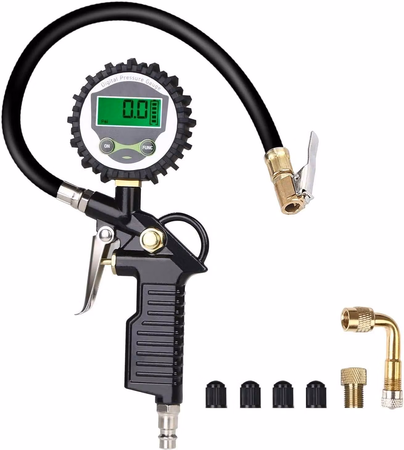 Manometro per pneumatici - Pompa per pneumatici - Alta precisione - Nero - Manometro multifunzione - Ideale per gli automobilisti - Include adattatori...
