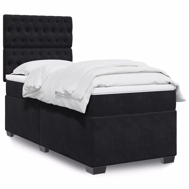 vidaXL Giroletto a Molle con Materasso Ibrido in Velluto Nero L/P/H: 80 x 200 cm