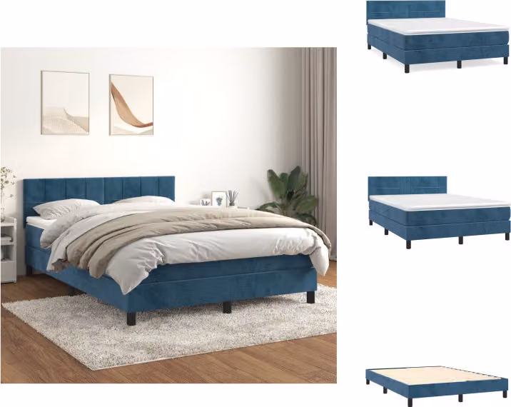 vidaXL Letto a molle con materasso blu scuro 140x190 cm in velluto - Letti e strutture letto