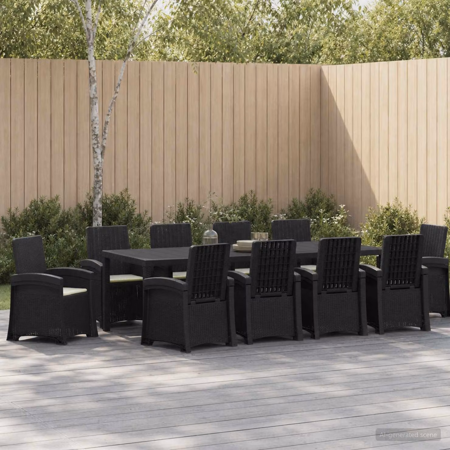 Set da pranzo per giardino e terrazza vidaXL in rattan antracite e beige, 11 pezzi