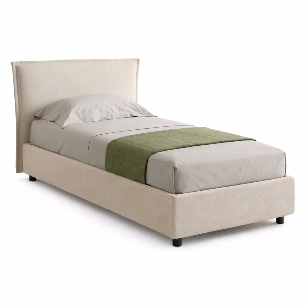Letto Singolo Bruino DMORA Beige con Struttura Imbottita e Metallo L/P/H: 200 x 80 x 105 cm – 2